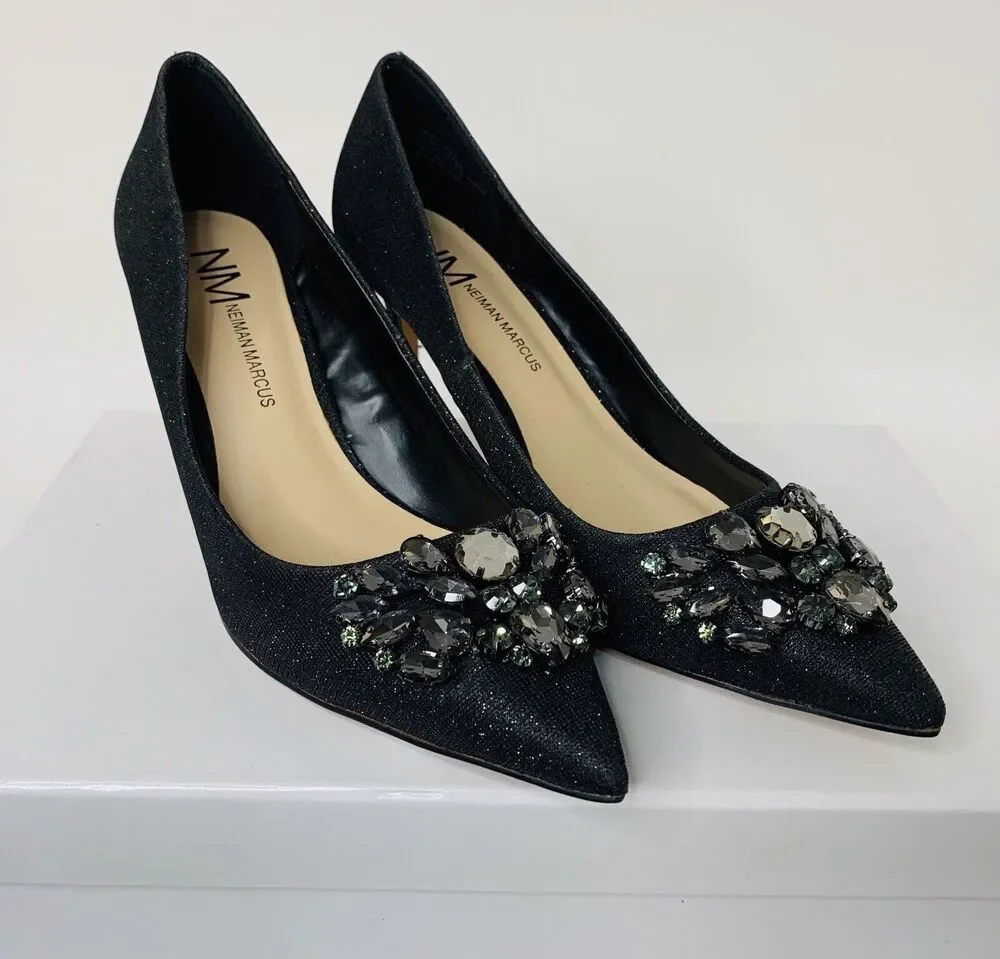 Neiman Marcus Women's Black Ruby Point-Toe Embellished Pump Shoe Sz US 6.5 NEW